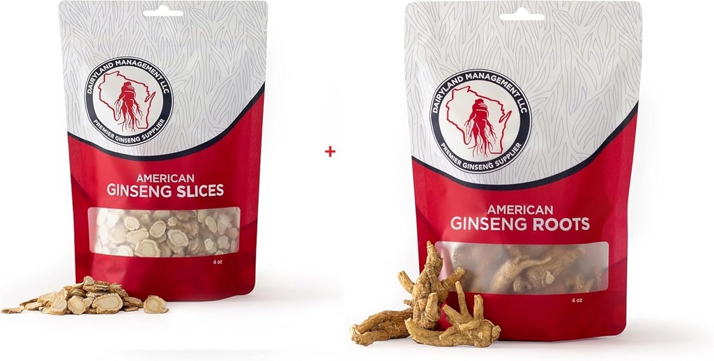 Dairyland American Ginseng Slices and Roots - 4 oz Pack Elk van Wisconsin Ginseng 