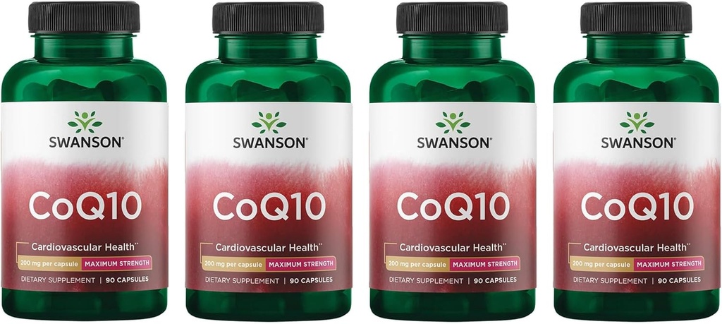 Swanson CoQ10 Cardiovasculair Hersenen Energie en Hartgezondheid Antioxidant Support Supplement 200 mg 90 Capsules (4 verpakkingen)