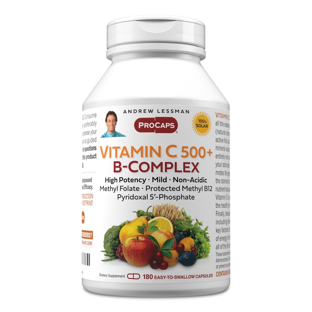 ANDREW LESSMAN Vitamine C 500 Plus B-Complex 180 Capsules - Niet-acide vitamine C Plus Citrus Bioflavonoïden voor immuunsysteem en anti-oxidant ondersteuning. Makkelijk te slikken capsules. Geen additieven