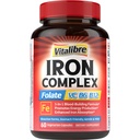 Supplément en fer pour les femmes et les hommes, avec des vitamines C, B6, B12 & Folate pour la carence en fer, Blood Building & Energy Support, Stomach Friendly, Better Absorption, Non-OGM, Pas de gluten, 60 bouchons végétaliens