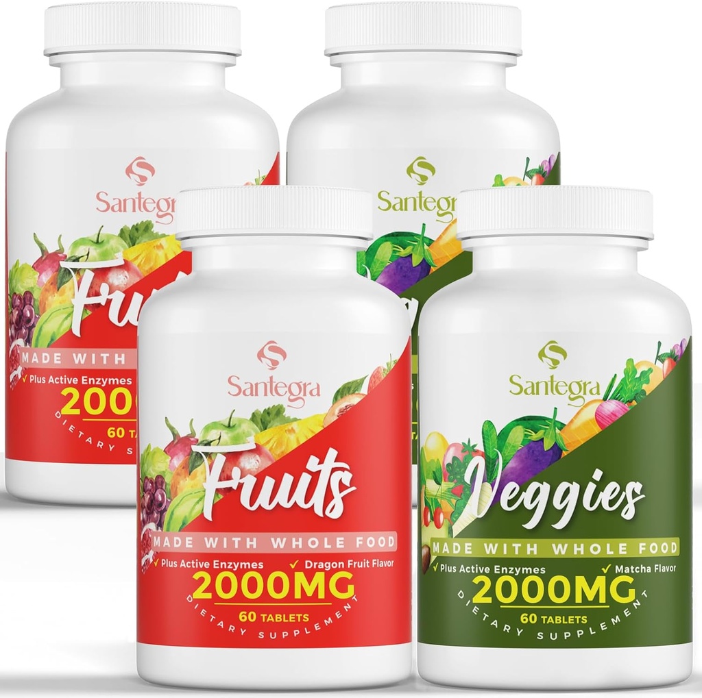 2000 MG Fruit en groenten Supplementen, natuurlijke balans Meer dan 35+ Fruit en groenten, 100% Whole Food Superfoods Fruit en groenten Supplement, Energiebalans, Suikervrij, Veganistisch, 240 tabletten