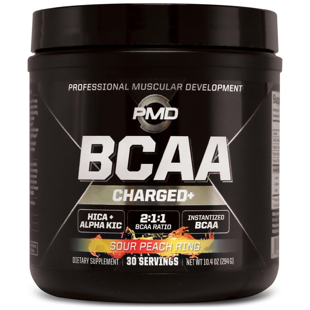 PMD Sports BCAA Opgeladen Delicious Amino Acid Drink Mix voor prestaties en herstel - Verhoog de spierfunctie voor training en dagelijkse energie - Sour Peach Ring (30 porties)