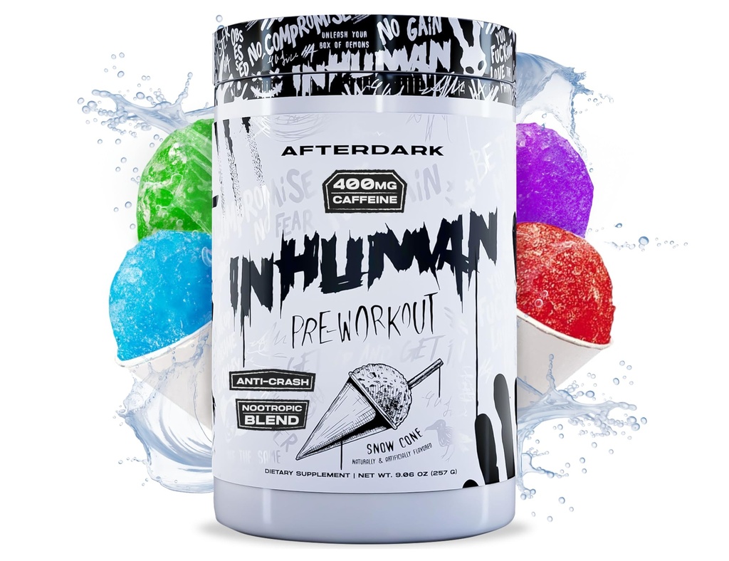 APRÈS-ORIENT INHUMAN Poudre de pré-entraînement, connexion Mind-Muscle améliorée, énergie soutenue, mélange nootrope Potent, végétalien, sans gluten, sans soja, 400 mg de caféine, sans crash, sans neige