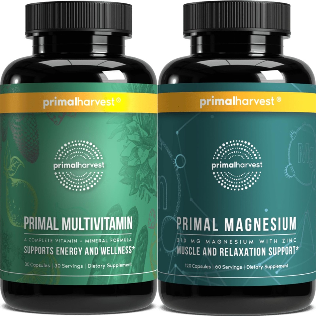 Primaire oogst Multivitamine & Magnesium Supplementen voor vrouwen en mannen Multi Vitamine Capsules en Magnesium Glycinate Pillenbundel