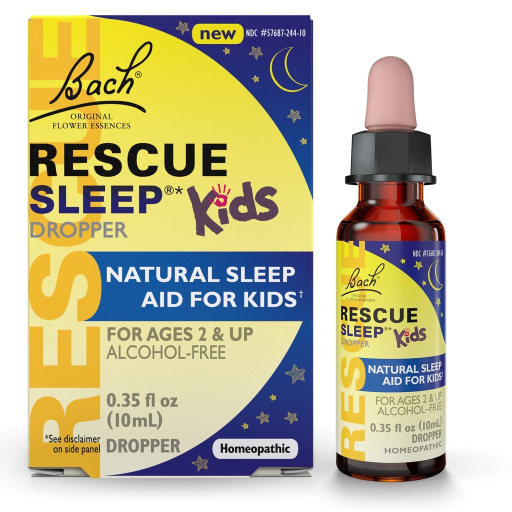 Bach RESCUE SLEEP KIDS Dropper 10mL, aide naturelle pour le sommeil et le stress, essence de fleur homéopathique, sans mélatonine, sucre et gluten, ami des enfants, formule non-alcool