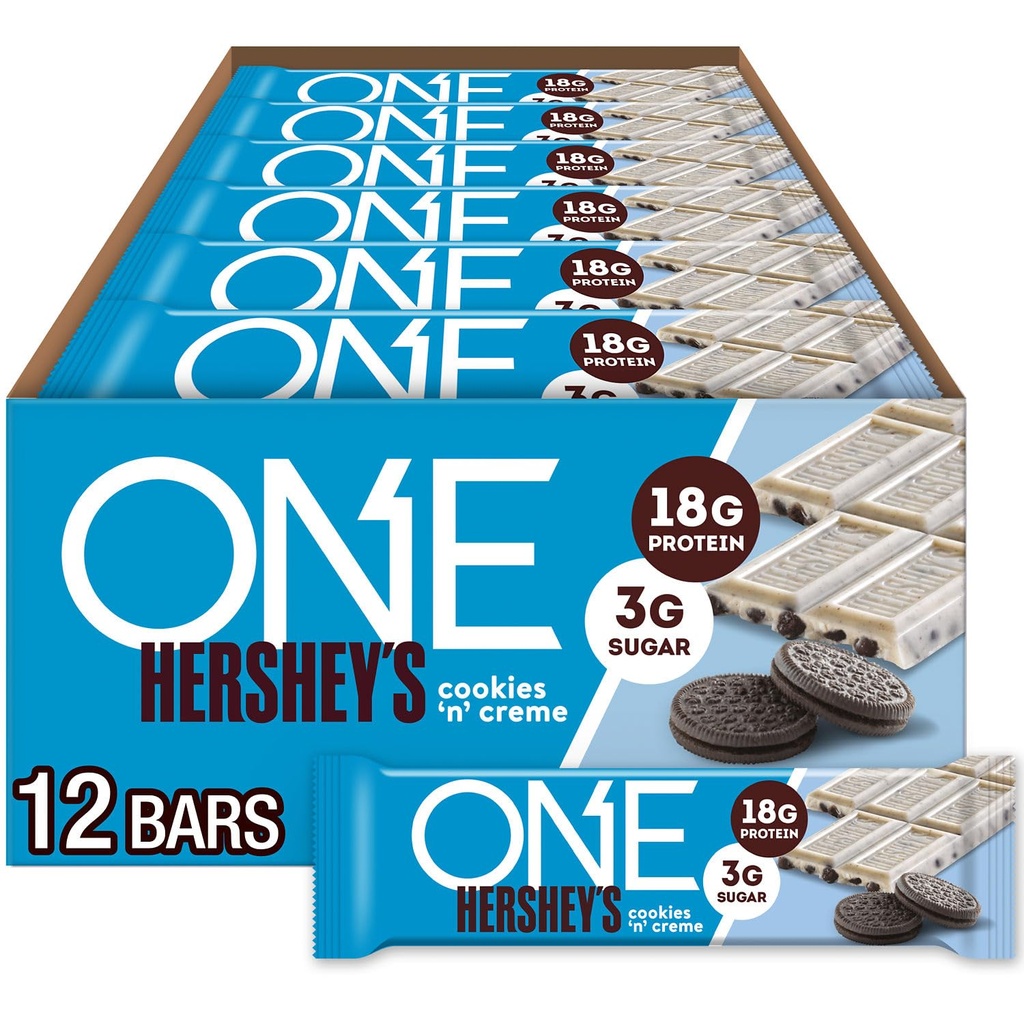 ONE Protein Bars, Hershey's Cookies 'n' Creme, Glutenvrij met 18g Proteïne en 3g Suiker, Pantry Nietjes, 2.12 oz (12 Aantal)