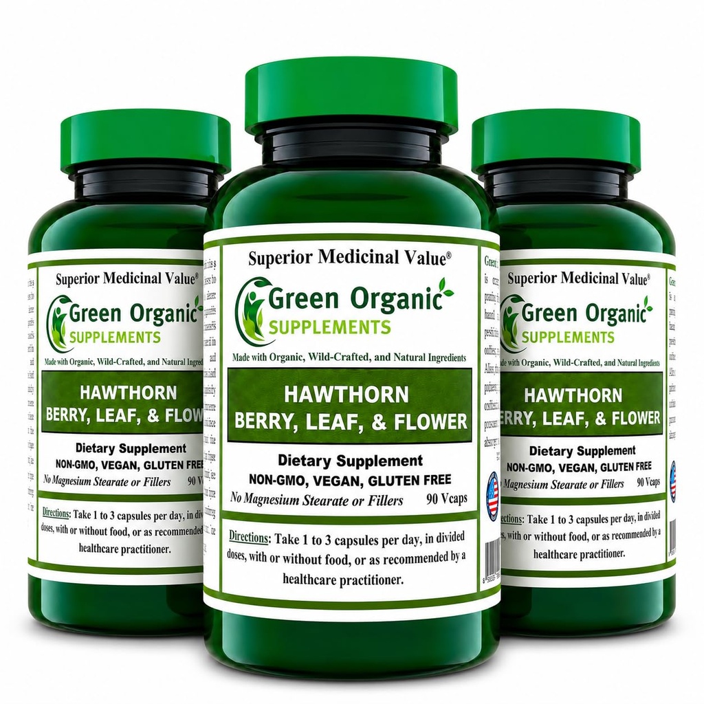 Suppléments bio verts Hawthorn Berry Capsules, Feuille, Fleur, Hawthorn Suppléments Contient 90 Capsules, Herbes naturelles Hawthorn pour la santé cardiovasculaire et soins cardiaques naturels (Pack de 3)