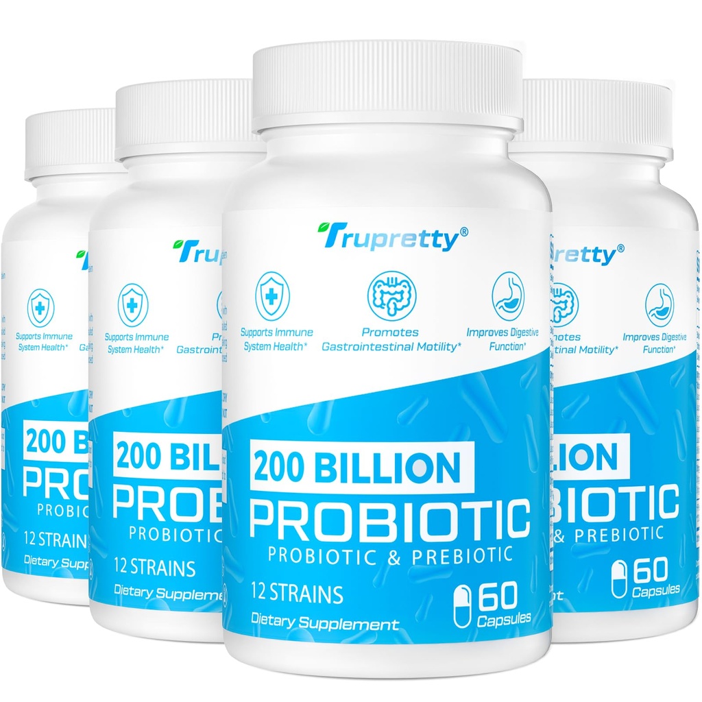200 miljard Cfus 12 Strains Probiotic, met 3 biologische prebiotica, Probiotica voor vrouwen Mannen, Dagelijkse Supplement voor Immune, Gut, Digestieve Gezondheid, Plank Stable, Niet GGO, 240 Caps (240-Days Supply)