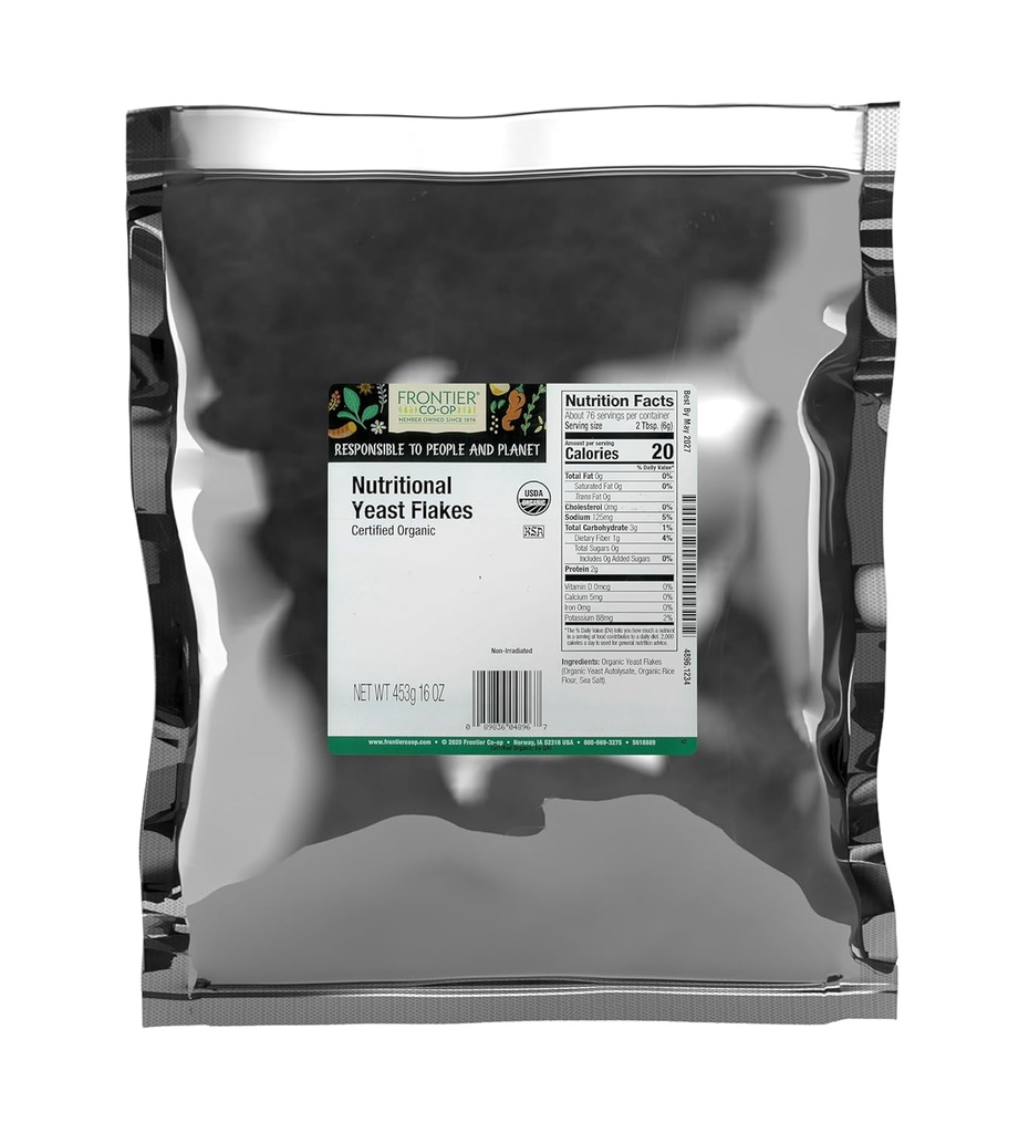 Frontier Co-op Organic Nutritional Gist Flakes, 16 Oz, Bulk Bag - Essentiële B Vitaminen, Niet-Ir uitgestraald, Kosjer Gist - Parmezaanse Kaas Substituut