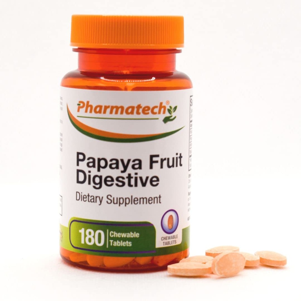 Papaya Fruit Digestive, Améliorez la digestion, Saveur savoureux, Supplément enzymatique, pour Bloaging et Constipation, Gas Relief, 180 comprimés à croquer