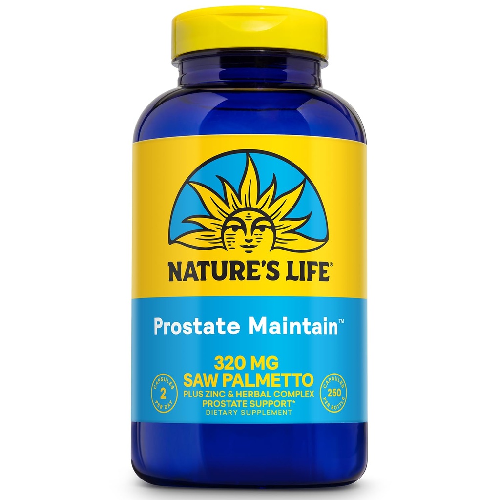 Nature's Life Prostate Maintenance - Supplément de soutien prostate pour la santé des hommes - Saw Palmetto, Pygeum Herbal Complex et Zinc suppléments - 125 portions, 250 capsules végétariennes