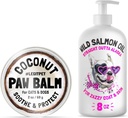 LEGITPET Dog Paw Balm Wax Soother & Moisturizer Cream with Natural Food-Grade Coconut Oil, Organic Shea Butter & Beeswax 2 oz and Wild Alaskan Salmon Oil for Dogs and Cats 8 oz Bundle