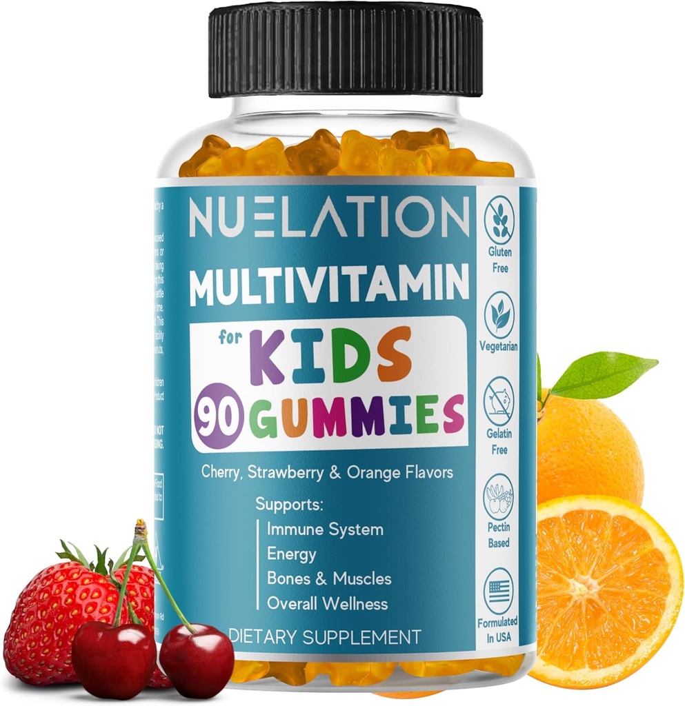 Vitamines pour les enfants 45 jours d'approvisionnement - Végétarien, sans gluten, sans gélatine, multivitamines pour les enfants pour soutenir le système immunitaire et le bien-être général