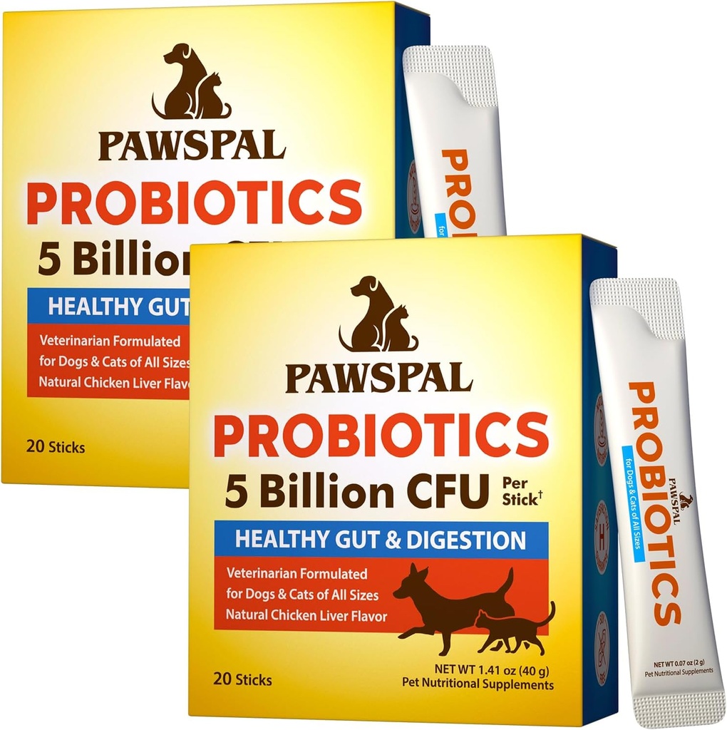 Probiotica voor honden en katten, 5 miljard CFU, Veterinair samengesteld, Digestief & Immune Health, Gut Flora Balance, Alle natuurlijke probiotische poeder, Kippen Lever smaak, 40 Sticks