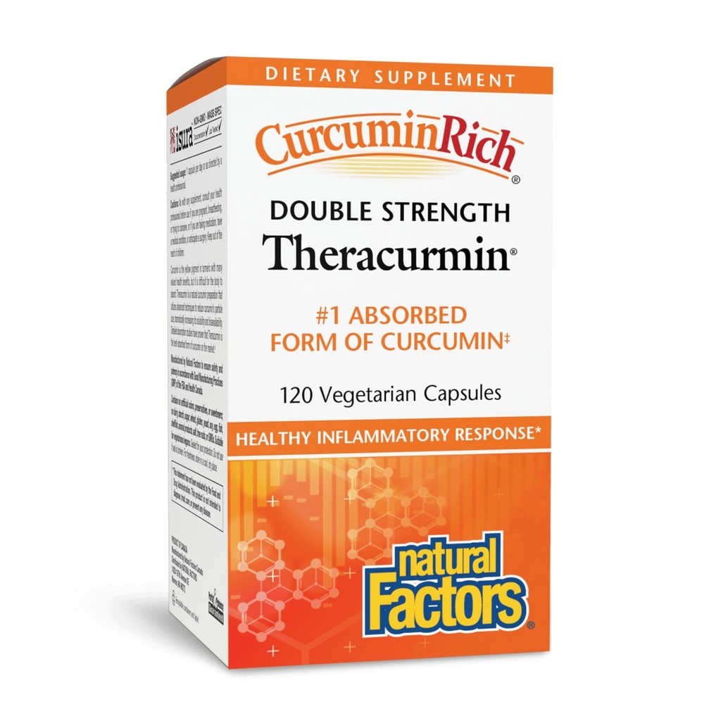 Facteurs naturels CurcuminRich Theracurmin double résistance - Supplément de soutien antioxydant avec Curcumin - complément alimentaire aide les muscles et - 120 capsules végétariennes (120 portions)