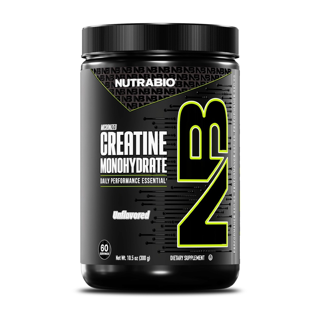 NutraBio Pure Micronized Creatine Monohydraat Powder Supplement, Unflavored, (300 g) - Ondersteunt Bulk Muscle Energy, Herstel, en Kracht - HPLC Getest Creatine Powder Supplement voor mannen en vrouwen