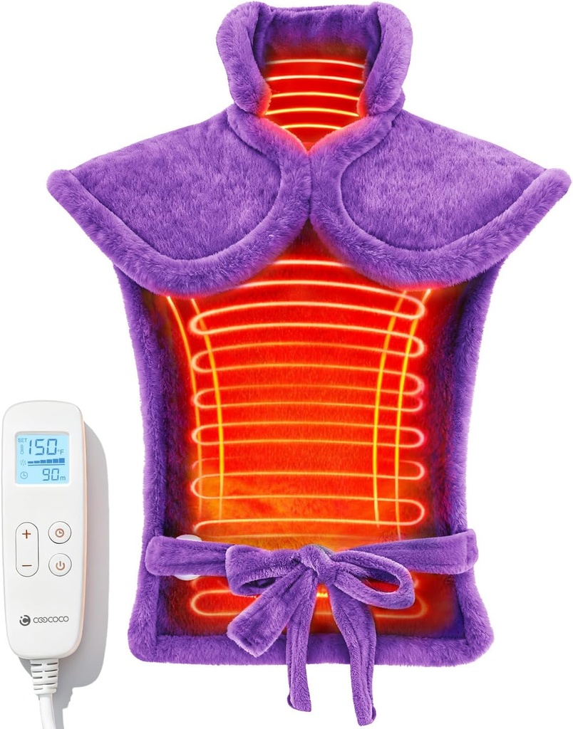 CooCoCo terug Verwarmingskussens voor vrouwen oma, FSA in aanmerking komende warmtekussen voor rugpijn verlichting, schattige warmtekussen met 6 warmteniveaus, Kerstcadeaus voor mama vrouw haar oma, ETL gecertificeerd, paars