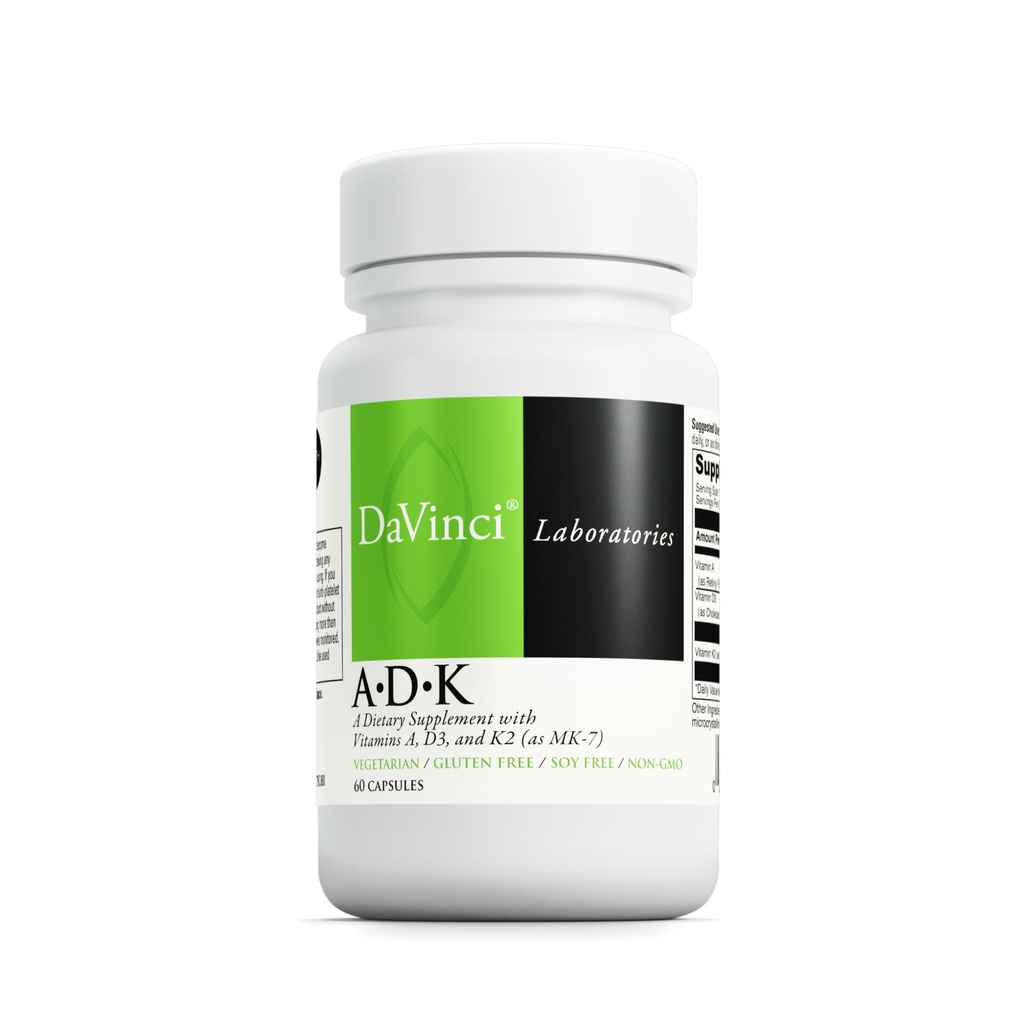 DAVINCI Labs ADK - Helpt ondersteuning bot, hart en immuungezondheid - Dieetsupplement met vitamine A, D3 & K2 (als MK-7) - Vegetarisch, glutenvrij en sojavrij - 60 capsules