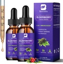 2 Pack Vlierbessen Siroop, Zwarte Vlierbessen Drops met Quercetine, Panax Ginseng, Vitamine C en Zink, Sambucus Vlierbessen Siroop Liquid for Immune Support, Vegan, Non-GMO & Glutenvrij