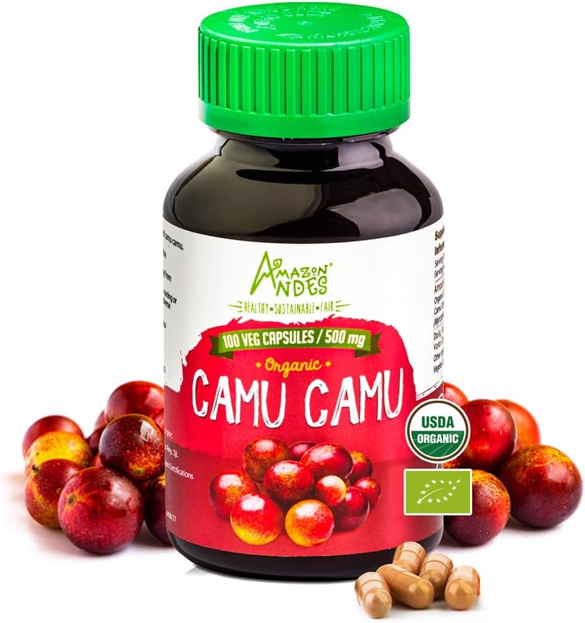 Camu Camu Capsules l Krachtige vitamine C Bron l Immune System Booster l Biologische en Fairtrade Gecertificeerd l 100 Vegan Pillen l 1500mg per Serving l Niet GGO en Glutenvrij l Andes