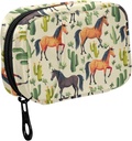 Fustyad Vintage Cartoon Horses en Cactus Pill Organizer voor Purse, Weekly Portable Pill Box met rits naar opslag Vitaminen Visolie Medicijnen Supplementen