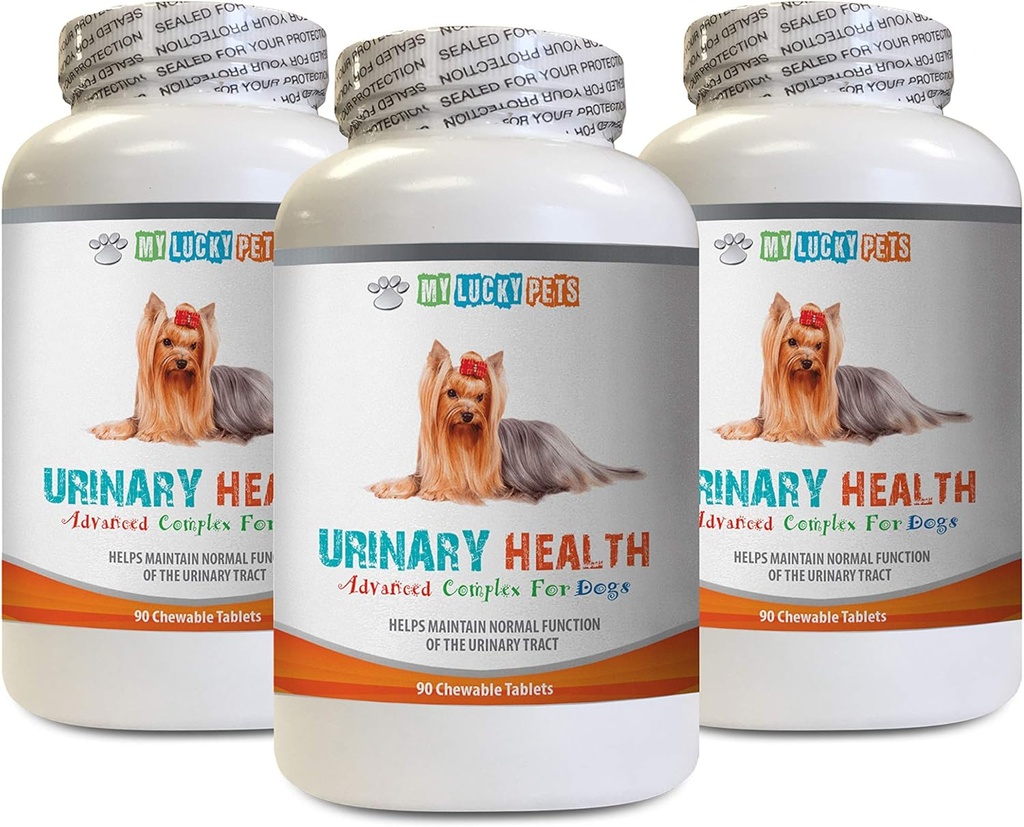 Soins pour chiens - Formule de santé urinaire pour chiens - Aide aux problèmes d'incontinence et de blindage - Immune Boost - Supplément de canneberge pour chiens - 3 bouteilles (270 traites)