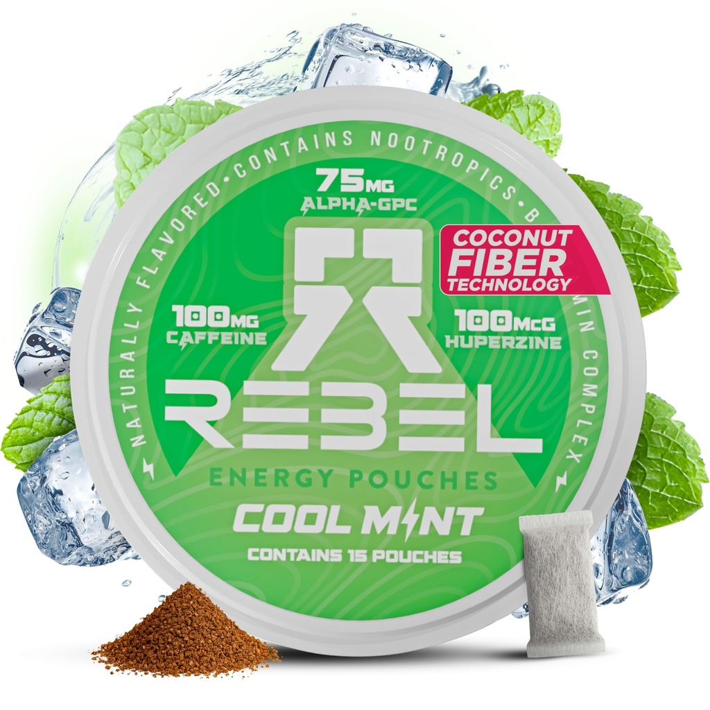 Nootrope Energy Cafeïne zakjes • 100mg Cafeïne • Alpha GPC • Huperzine A & Essentiële Vitaminen • Suikervrij • Kokosvezeltechnologie • Cool Mint smaak • 15 zakjes per blikje (verpakking van 1)