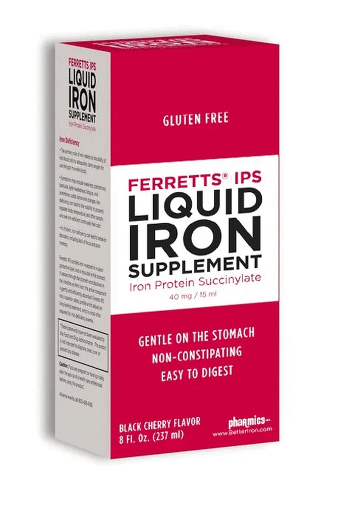 Ferretts supplément de fer liquide 40mg (IPS) - 8 Fl Oz. de cerise noire aromatisée supplément de fer haute puissance pour les enfants et les femmes enceintes - doux et non constipant Yummy supplément de fer liquide