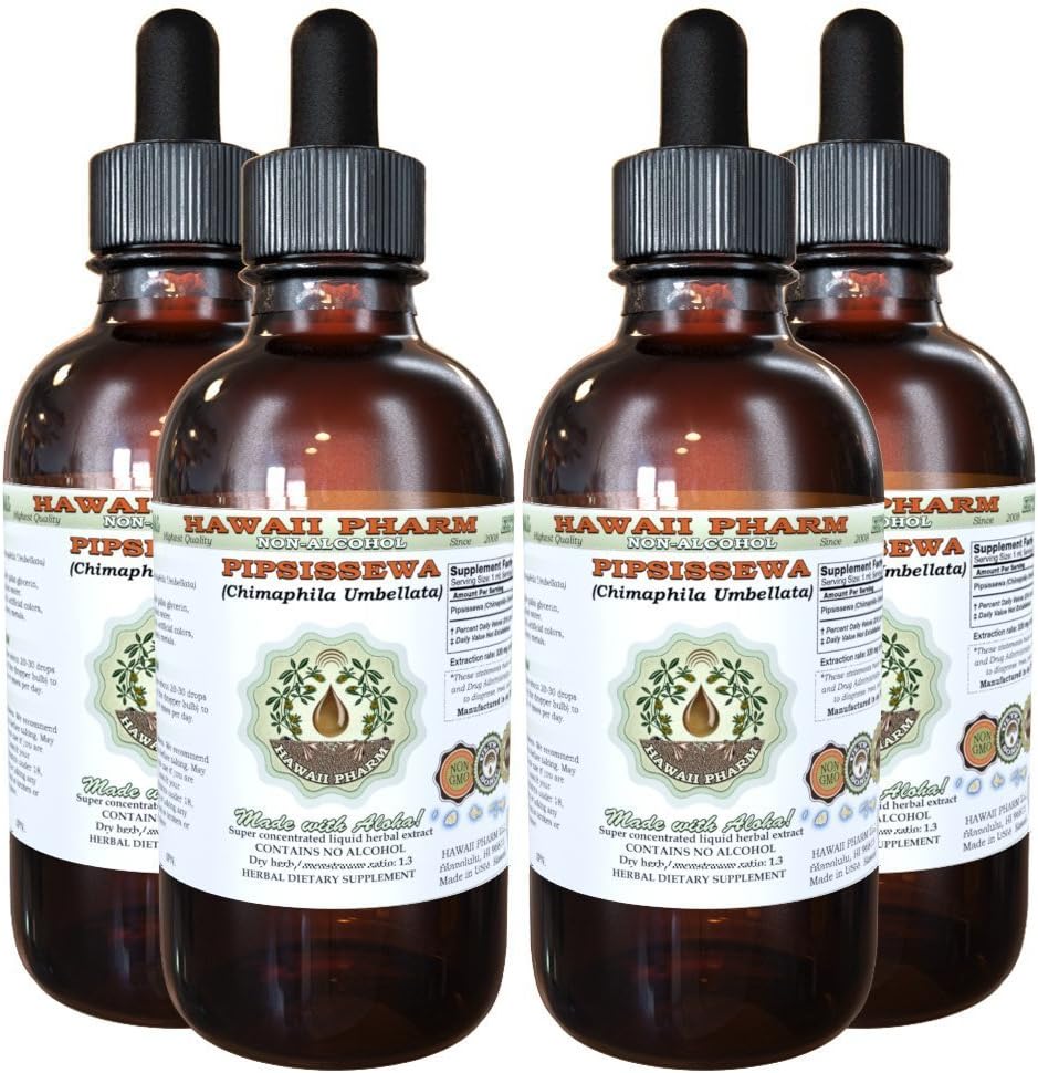 Pipsissewa Alcoholvrij Liquid Extract, Pipsissewa (Chimaphila umbellata) Gedroogd Blad Glyceriet Natuurlijke Kruidensupplement, Hawaii Pharm, USA 4x4 fl.oz