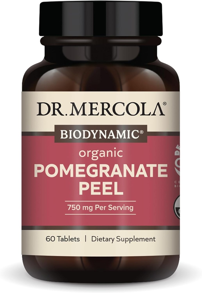 Dr. Mercola Biodynamisch Biologische Granaatappel, 30 porties (60 tabletten), Ondersteunt Mitochondriale Gezondheid*, Niet GGO, Sojavrij, Glutenvrij, USDA Biologisch, Demeter gecertificeerd