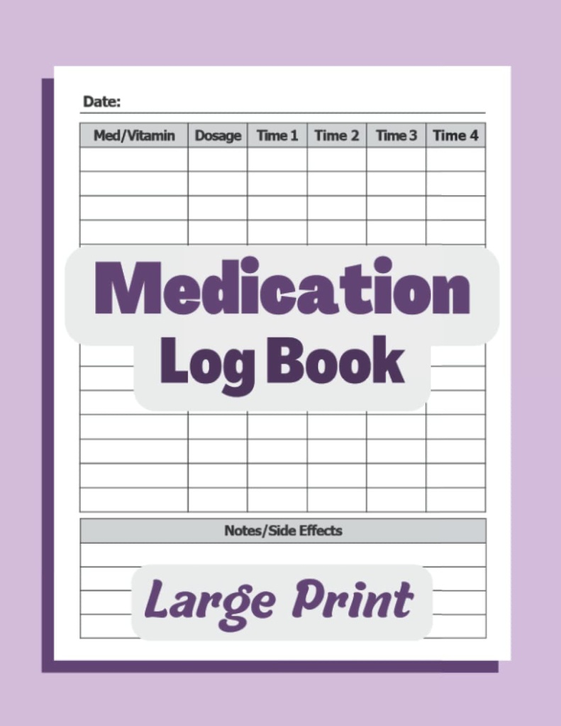 Medicatie Logboek: Eenvoudig Logboek om geneesmiddelen, vitamines en/of supplementen dagelijks op te nemen. Meerdere doses en bijwerkingen registreren. 8.5x11 Pill Tracker ... en alle leeftijden of verpleegkundigen / verzorgers. Paars.