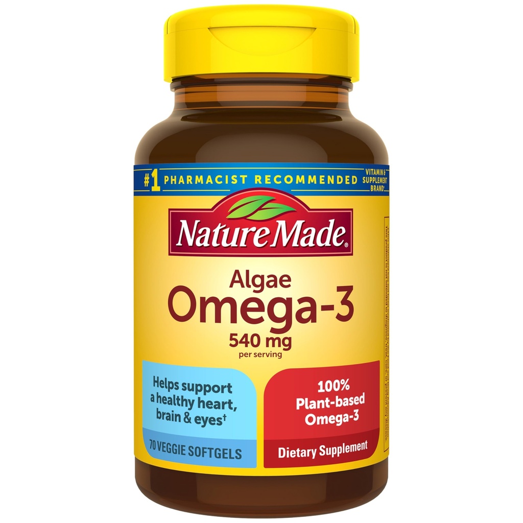Nature faite huile d'algue Omega 3 supplément 540mg, Omega 3 huile de poisson alternative, 70 softgels veggie, durable, basé sur la plante, pour le cœur en santé, le cerveau et le soutien des yeux, 70 softgels