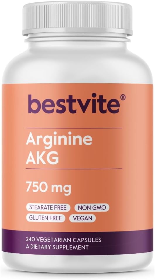 BESTVITE Arginine AKG 750mg (240 Vegetarische Capsules) - No Stearates - Vegan - Non GMO - Glutenvrij
