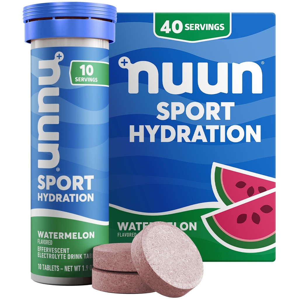 Nuun Sport Electrolyt tabletten met Magnesium, Calcium, Kalium, Chloride & Natrium, Glutenvrij & Vegan, Watermeloen, 4 verpakkingen (40 porties totaal)
