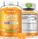 2 Pack CoQ10 Gummies, Plus Oméga-3, Vitamine B3 et zinc, Magnésium, 5X High Absorption Coenzyme Q10 Suppléments, q10 pour stimuler l'énergie cellulaire, Potent Antioxydant et cerveau, Peach Flavor, 120 Cts