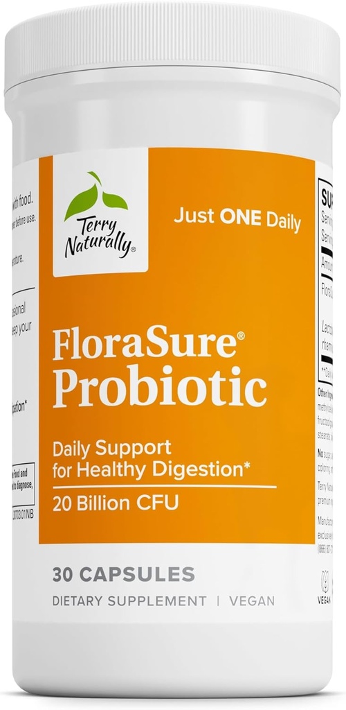 Terry Naturally FloraSure Probiotica - Verteringssupplement voor hulp tegen incidentele opgeblazenheid en ondersteuning Gasrelief - Gut Health Support Supplement met Bifidum - 30 capsules