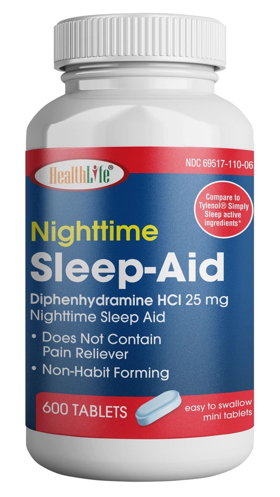 HealthPharma Nighttime Sleep-Aid, Difenhydramine HCL Caplets, 25 mg (Blue), 600 Tellen