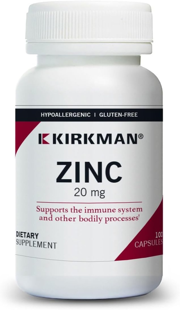 Kirkman - Zink 20mg - 100 Capsules - Immuunondersteuning - Hoge Absorptie - Hypoallergeen