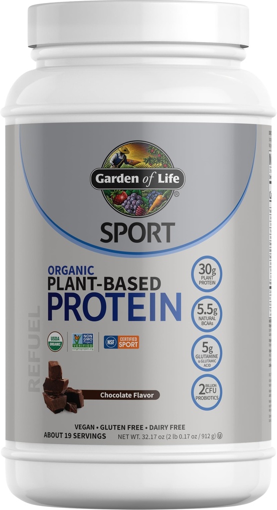 Tuin van het leven Biologische Vegan Proteïne Poeder met Probiotica, BCAA's, NSF gecertificeerd, Glutenvrij & Sport, Niet GGO, Sport Proteïne Poeder, 19 Servers, Chocolade
