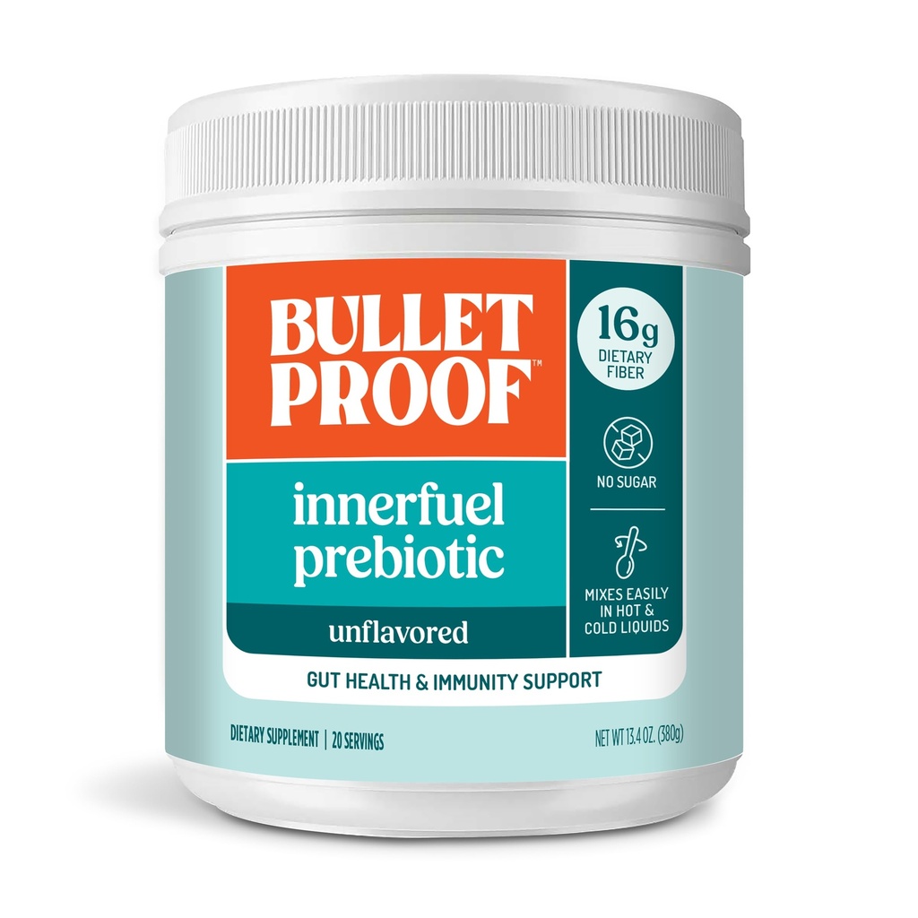 Kogelvrij Ongearomatiseerd Binnenbrandstof Prebiotic Fiber Powder, 13,4 Ounces, Supplement voor Gut Health, Digestieve Gezondheid en Immuun Ondersteuning, Plant Broned Prebiotics, 0g Suiker, Verpakking mei Vary