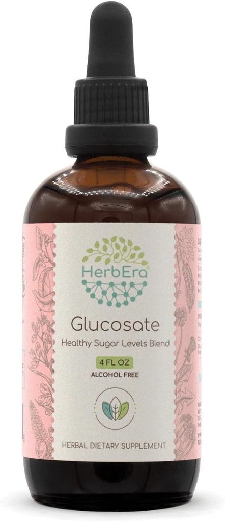 HerbEra Glucosaat B120 Alcoholvrije Extract Tinctuur, Bitter Melon Fruit, Kaneel Bark, Dandelion Root, Gymnema Leaf, Fenegriek Zaden, Amla Fruit. Gezonde suikerniveaus Blend 4 Fl Oz
