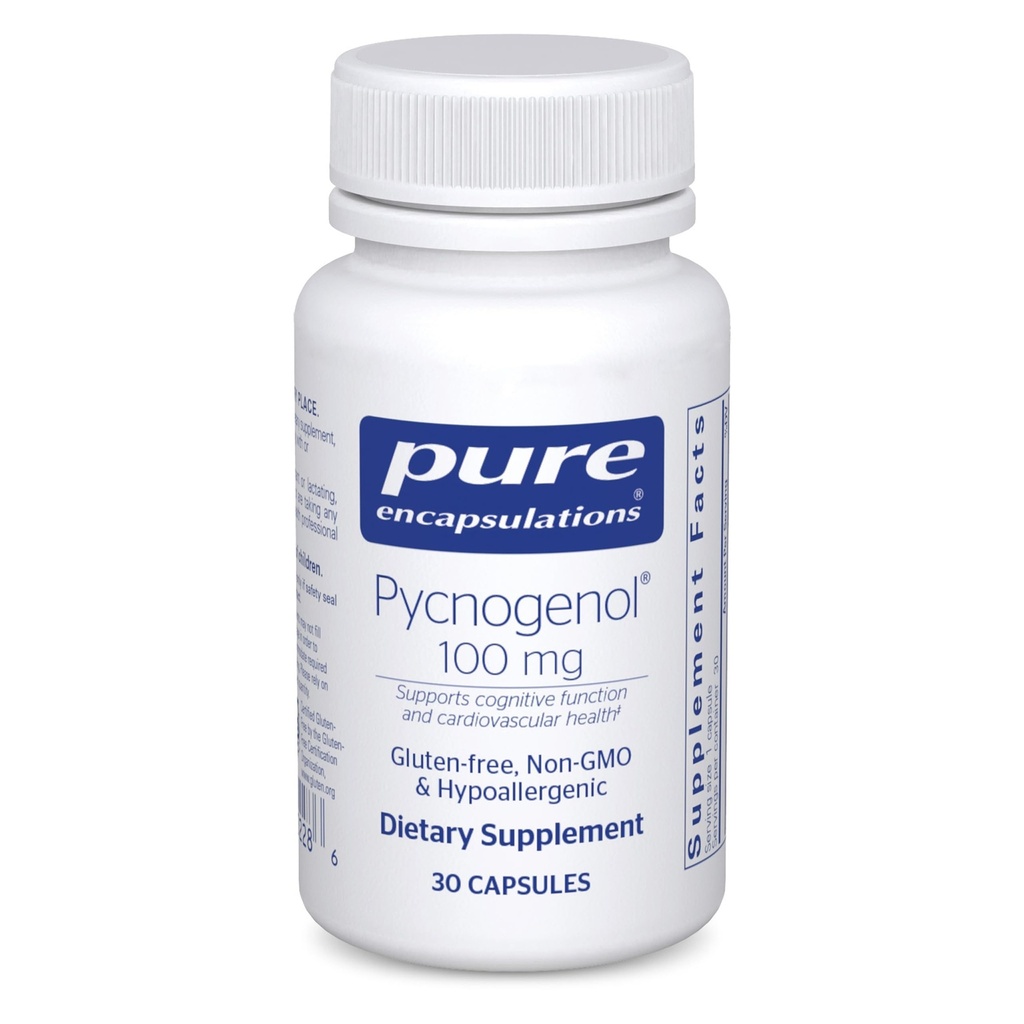 Pure Encapsulaties Pycnogenol 100 mg Hypoallergeen supplement ter bevordering van de bloedvatgezondheid en ter ondersteuning van antioxidanten 30 capsules