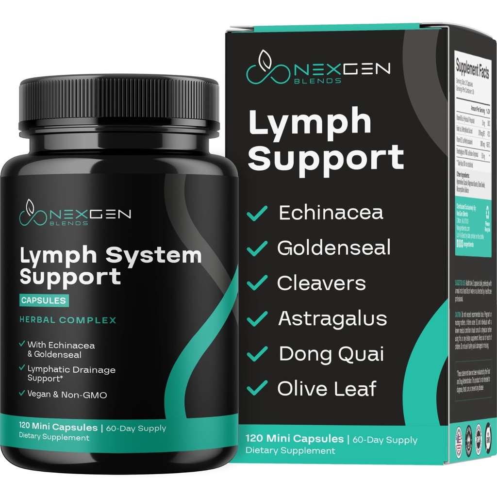 Herbal Lymph System Support Supplement - Lymfatische Ondersteuning Complex met Echinacea Goldenseal Astragalus & Hydroxytyrosol voor Lymfatische Drainage & Immune Support - Vegan Non-GMO Glutenvrij (2 maanden)