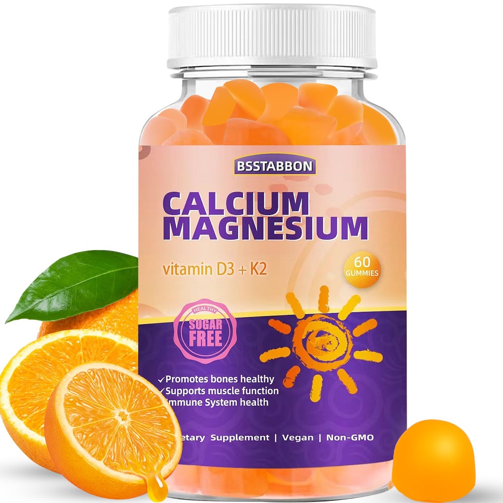 Gommies de magnésium de calcium pour adulte: avec vitamine de zinc D3 K2 pour les femmes Hommes Sans sucre biologique Vegan Chewable Gummy - Haute absorption pour la force immunitaire(60compte
