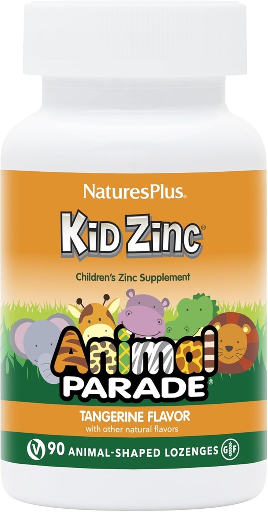 NaturesPlus Animal Parade KidZinc, Tangerine Flavor - 90 Lozanges en forme d'animal, boîte de 3 - Zinc chélaté biologique - végétalien, sans gluten - 270 portions totales