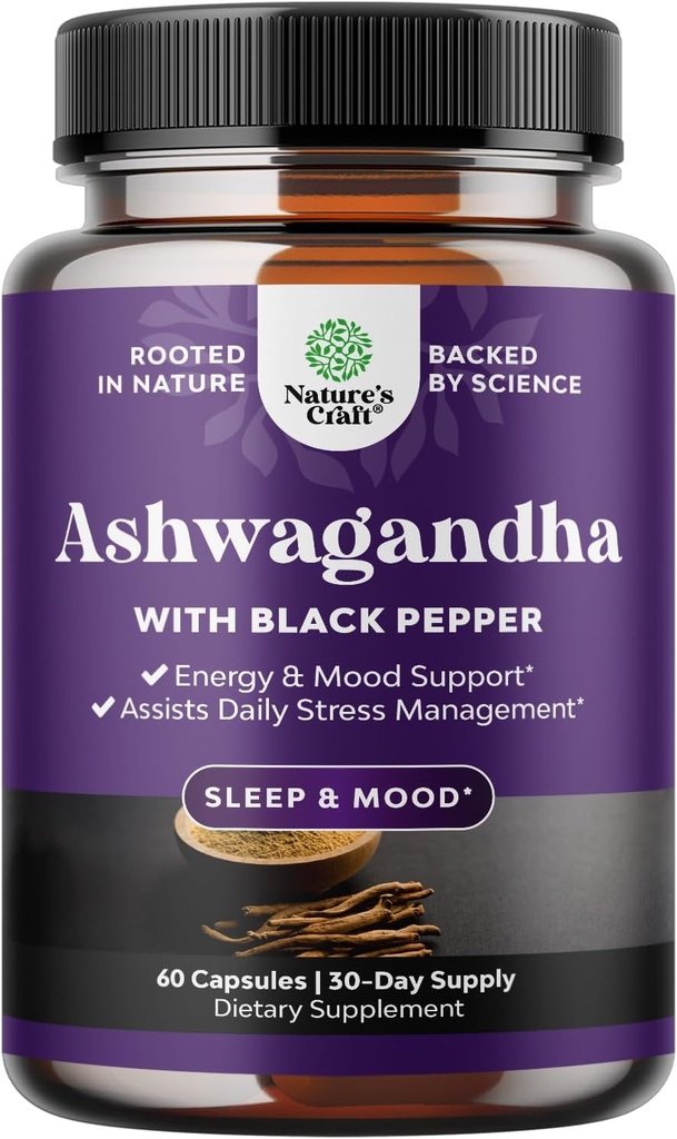 Biologische Ashwagandha Root Powder 60 Capsules - Ashwagandha met Black Pepper Extract Powder Supplements for Relax, Sleep & Immune Support for Women & Men - Organic Whitania Somnifera Root Supplements