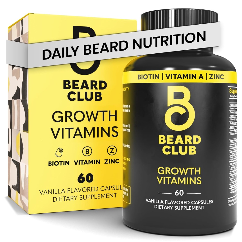 De Baard Club - Biotine Baard Groei Vitaminen - Steun Een dikkere Fuller Baard, Vul Patches - Mineralen & Multi-Vitaminen helpen ondersteuning en stimuleren gezondere gezichtsgroei