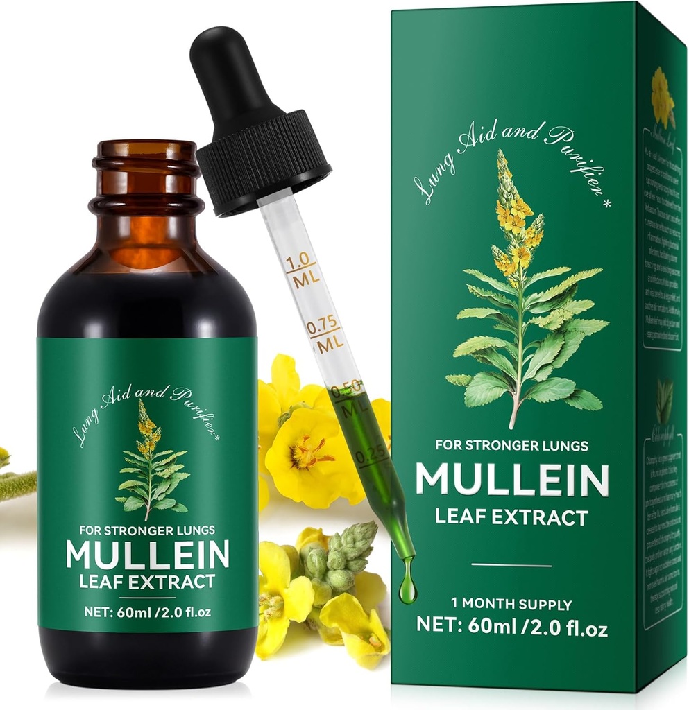 Mullein gouttes pour les poumons, Mullein Leaf Extract pour le nettoyage pulmonaire, Respiratoire Healthy Breathing Support pour les fumeurs