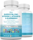 Quercetin 1000mg Zink 50mg Vitamine C 1000mg Vitamine D 5000IE Immuunsysteem Ondersteuning Supplement met Echinacea Gember Bromelain Zee Mos Knoflook Netel Vegan Capsules voor mannen en vrouwen,60 Tel. USA