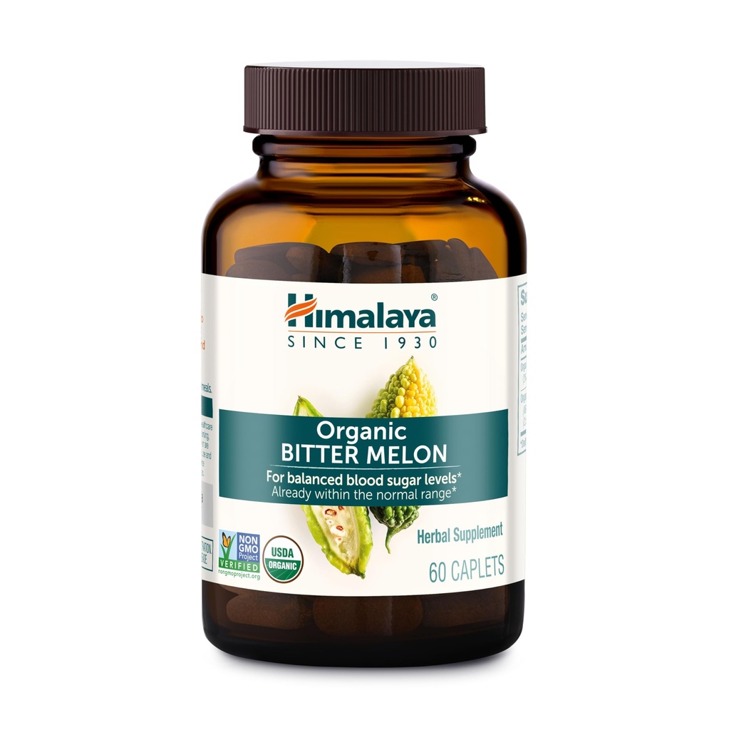 Himalaya Biologische Bittermeloen - Plantaardige glucose Metabolisme Ondersteuning - USDA Biologische, Niet-GMO, Veganistisch, Glutenvrij, Additiefvrij, 660 mg, 60 Capletten